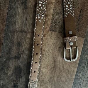 Girls rhinestone genuine leather belt Brown Leather Belt